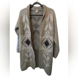 Aztec Print Open Face long Cottage Core Cardigan Sweater.